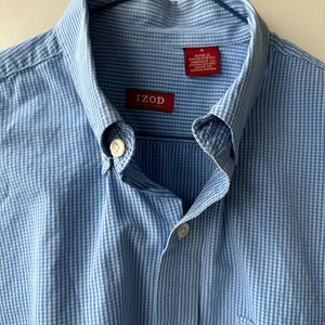 Izod Luxury Sport button down long sleeve Mens Shirt. Size M. Blue/White